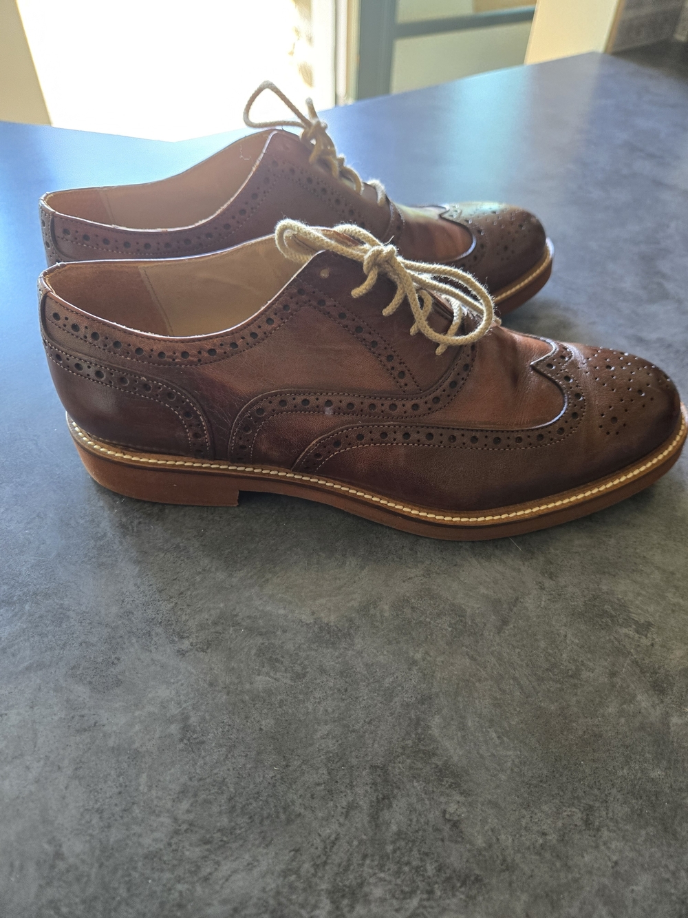 Men's Brown Leather Wingtip Brogues - Classic Dress Shoes - Picture 4 of 6